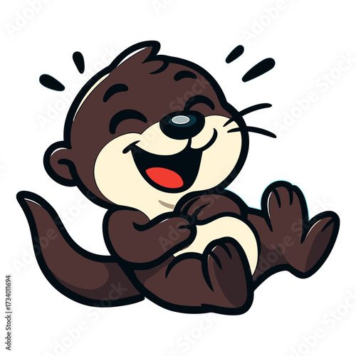 Joyful cartoon weasel laughs wholeheartedly