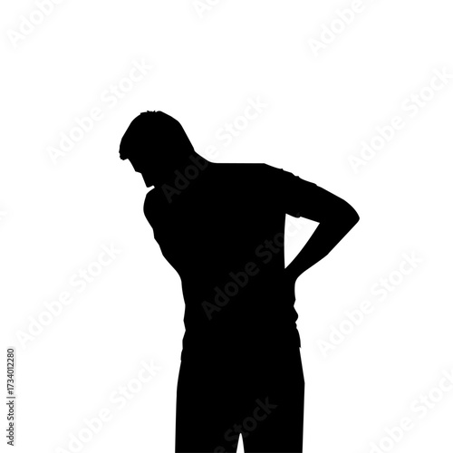 Silhouette of a man holding his lower back in pain, symbolizing backache, spine injury, or health problem. Suitable for medical, healthcare, and wellness concepts