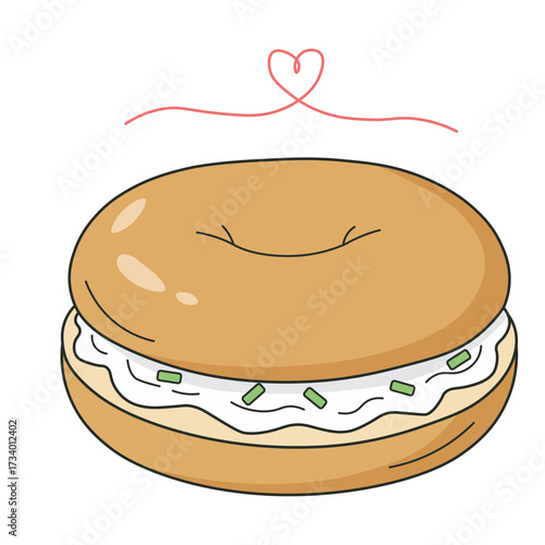 Cute flat style illustration of a bagel sandwich, great for breakfast, brunch, and bakery food design projects.