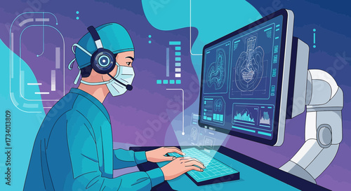 Futuristic surgical operation with advanced technology and robot assistance in healthcare scenario