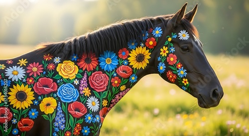 Decorated Horse with Flowers.
