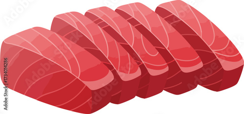 A vector illustration of several thick slices of fresh raw red tuna, prepared for sashimi.