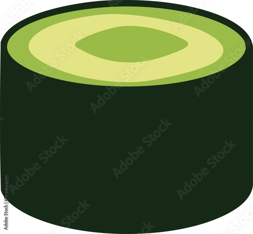 Close-up of a single piece of sushi, featuring avocado and seaweed, a culinary delight.