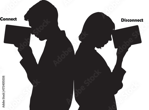 Male and female connection disconnection phone icon set