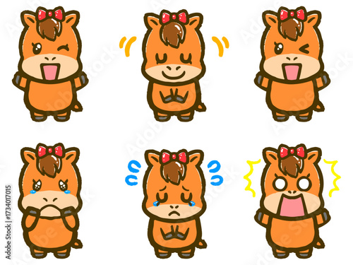 色々なかわいい馬の落書き風イラスト素材セット2