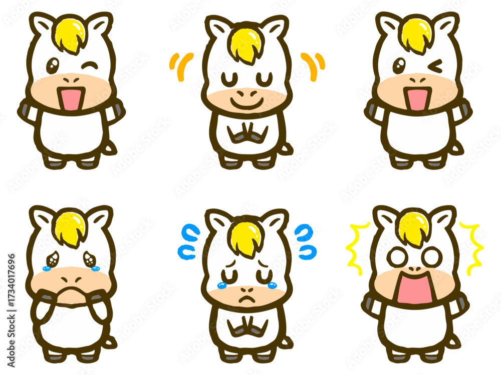 Naklejka premium 色々なかわいい馬の落書き風イラスト素材セット3