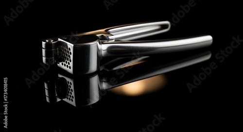 Sleek Stainless Steel Garlic Press Kitchen Tool.