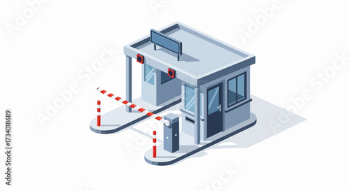 Isometric illustration of a toll booth with a barrier gate.
