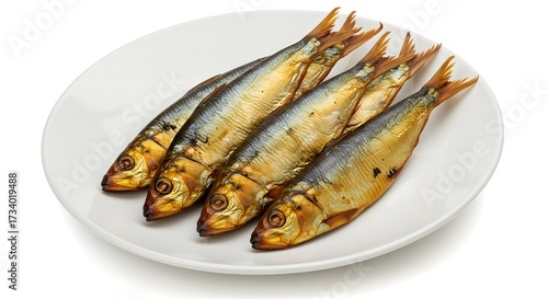 Grilled Fish Served on Plate Isolated on White Background