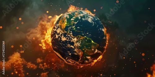 abstract Global worldwide Warming from Excessive Exploitation fire burn globe damage destruction wallpaper background.