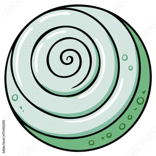 Whimsical Green Blue Cartoon Spiral Seashell Nautilus Illustration