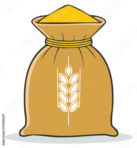 Sack of grain with wheat symbol and overflowing contents