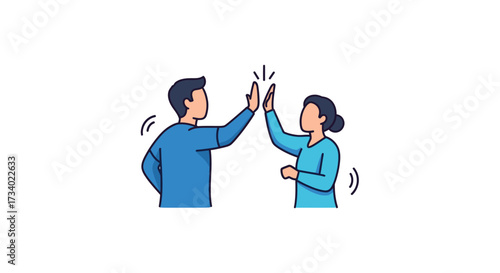 Successful collaboration illustrated by high-five gesture between diverse team members portraying
