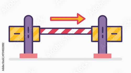 A yellow and red striped barrier with a red arrow pointing to the right. The arrow is drawn in a cartoon style