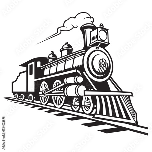 Vintage steam locomotive with smoke billowing from its chimney on train tracks steam engine railroad