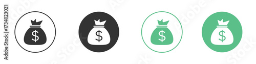 Money bag icons concepts. black sign set