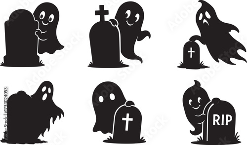 Cute Halloween Ghost Tombstone Vector Collection