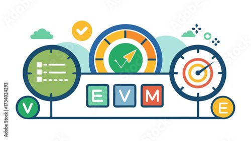 A graphic of a car with a green arrow pointing to the word EVM. The graphic also includes a clock and a set of blocks