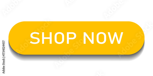 Yellow 3d shop now button. Button element for web design and mobile devices. Vector illustration