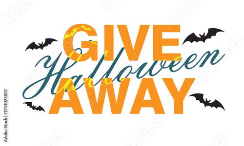 Halloween giveaway promotional banner with bold typography, bats, moon icon, and festive orange accents on dark background