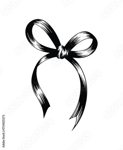 Elegant Black and White Ink Illustration of Decorative Bow