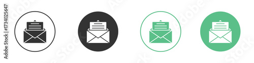 Envelope open icons concepts. black sign set