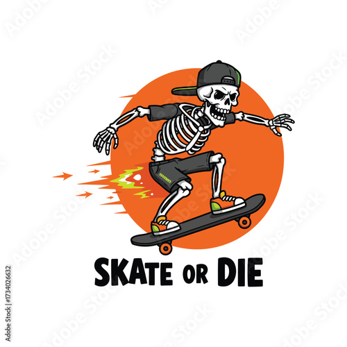 Cartoon skeleton skateboarding with a cap a fun vector illustration for apparel design posters and edgy branding