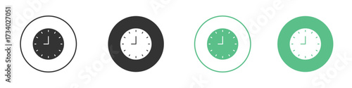 Clock nine icons concepts. black sign set