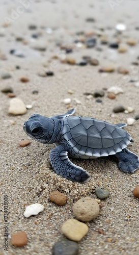 Baby Sea Turtle Crawling on Beach Sand.