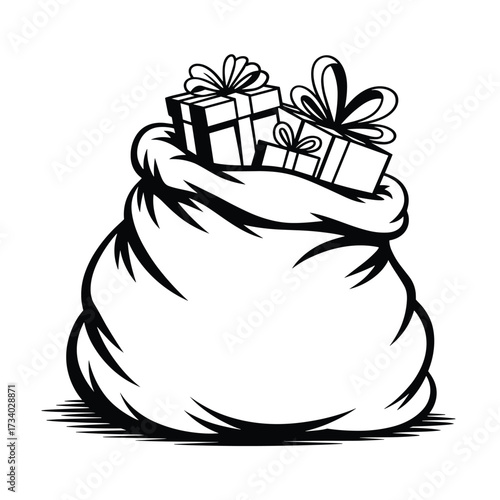 Santa Claus Sack Overflowing with Wrapped Presents Illustration