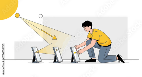 Illustration of an animator adjusting the angle of a digital display under sunlight illustration