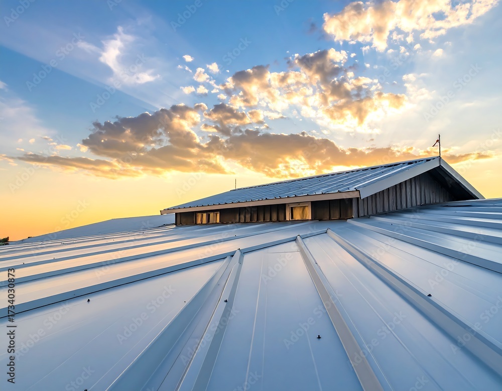 Obraz premium Modern building rooftop at sunset
