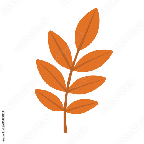 Autumn branch with orange leaves in flat doodle style, isolated seasonal illustration on white background.