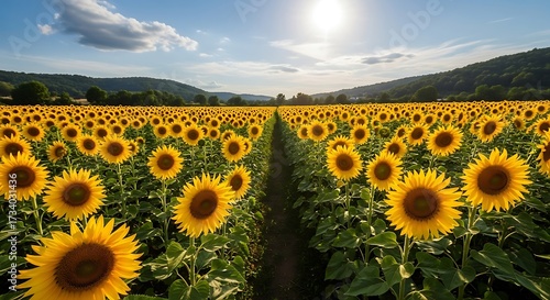Sunflower Field Under Sunny Sky.