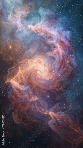 Colorful swirling nebula in deep outer space