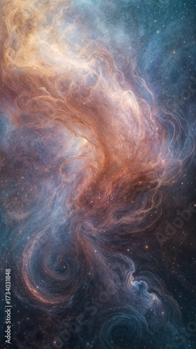 Colorful swirling nebula in deep outer space
