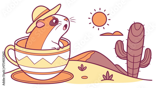 Creative SVG: Surprised Guinea pig with in a teacup in a Sundown Glow colored Desert sunset theme