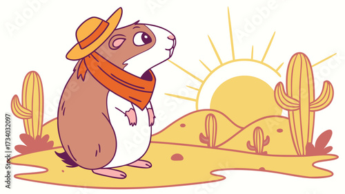 A Amused Guinea pig with with a scarf in a Desert sunset theme – Sundown Glow palette SVG illustration