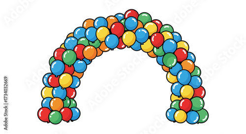 Vibrant balloon archway on white backdrop, perfect for festive occasions and celebrations