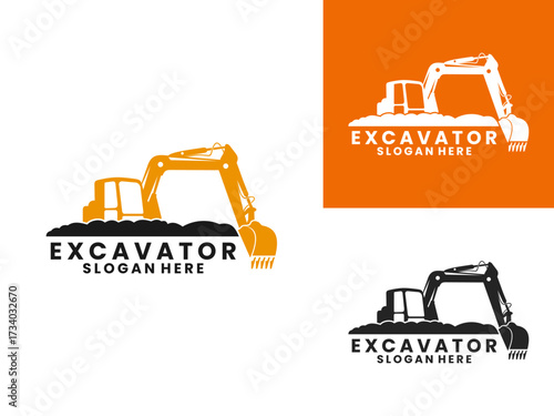 excavator heavy equipment construction logo design vector template.