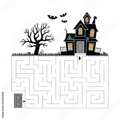 Intricate Halloween Maze with Spooky Haunted House Design