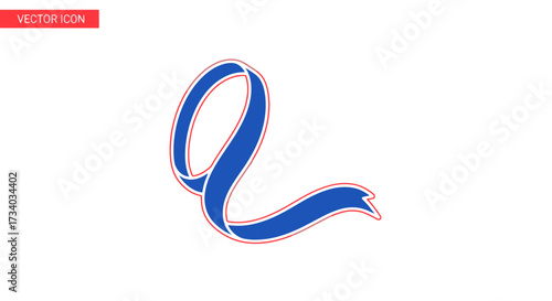 Elegant flowing ribbon design, showcasing a blue hue with refined red outline accents
