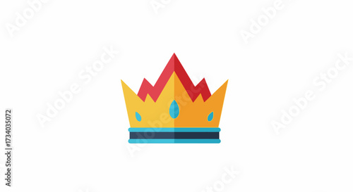Stylish cartoonish crown icon with geometric shapes and vivid color palette, minimalist illustration