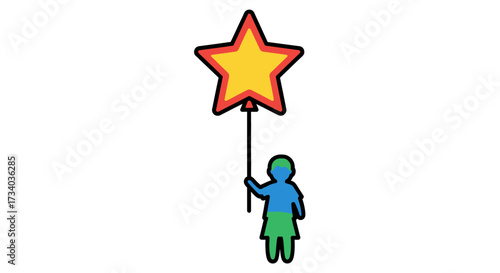 A bright yellow star on a stick held by a happy person, radiating childlike wonder and imagination