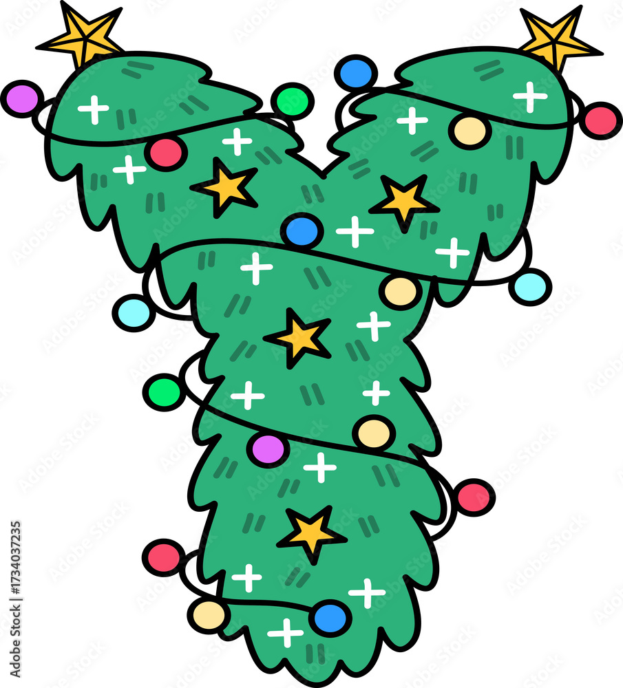 Obraz premium Whimsical Decorated Christmas Tree Lights Uppercase Alphabet Y