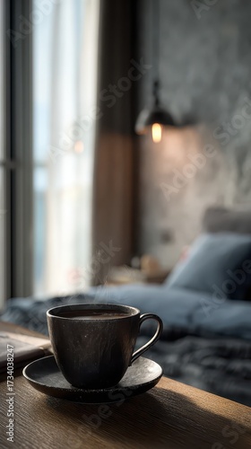 Morning Coffee in a Cozy Bedroom Setting.