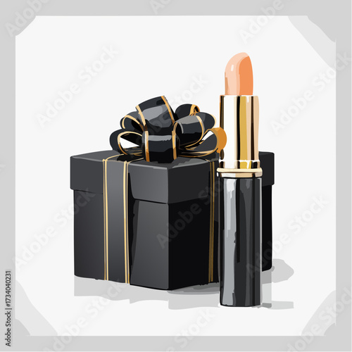 Give gifts compliments concept, cosmetic product advertising with black gift box 3d rendering.