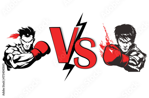 Boxing Championship Versus Banner Background With Boxers , Vector Illustration.
