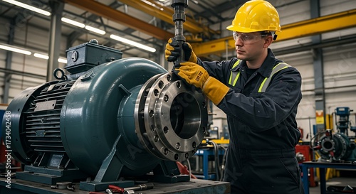Industrial Worker Assembling Heavy Machinery in a Factory Setting