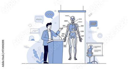 Lecturer Explaining Human Anatomy with Presentation on Health Science and Medical Education